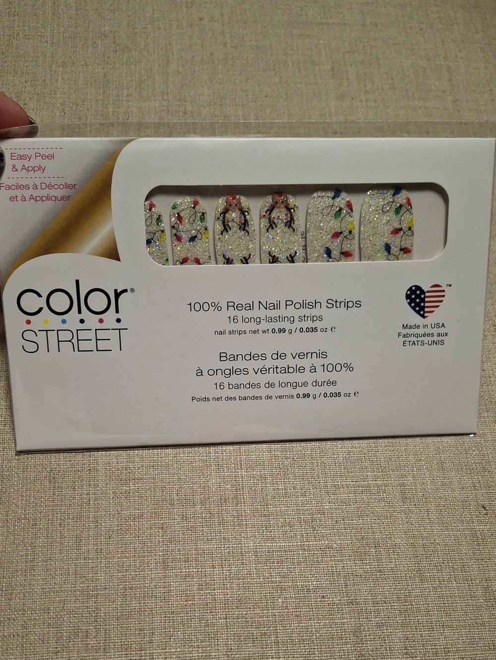 Color Street Gold Glitter Nail Strips with Multicolor Light Dot Accents